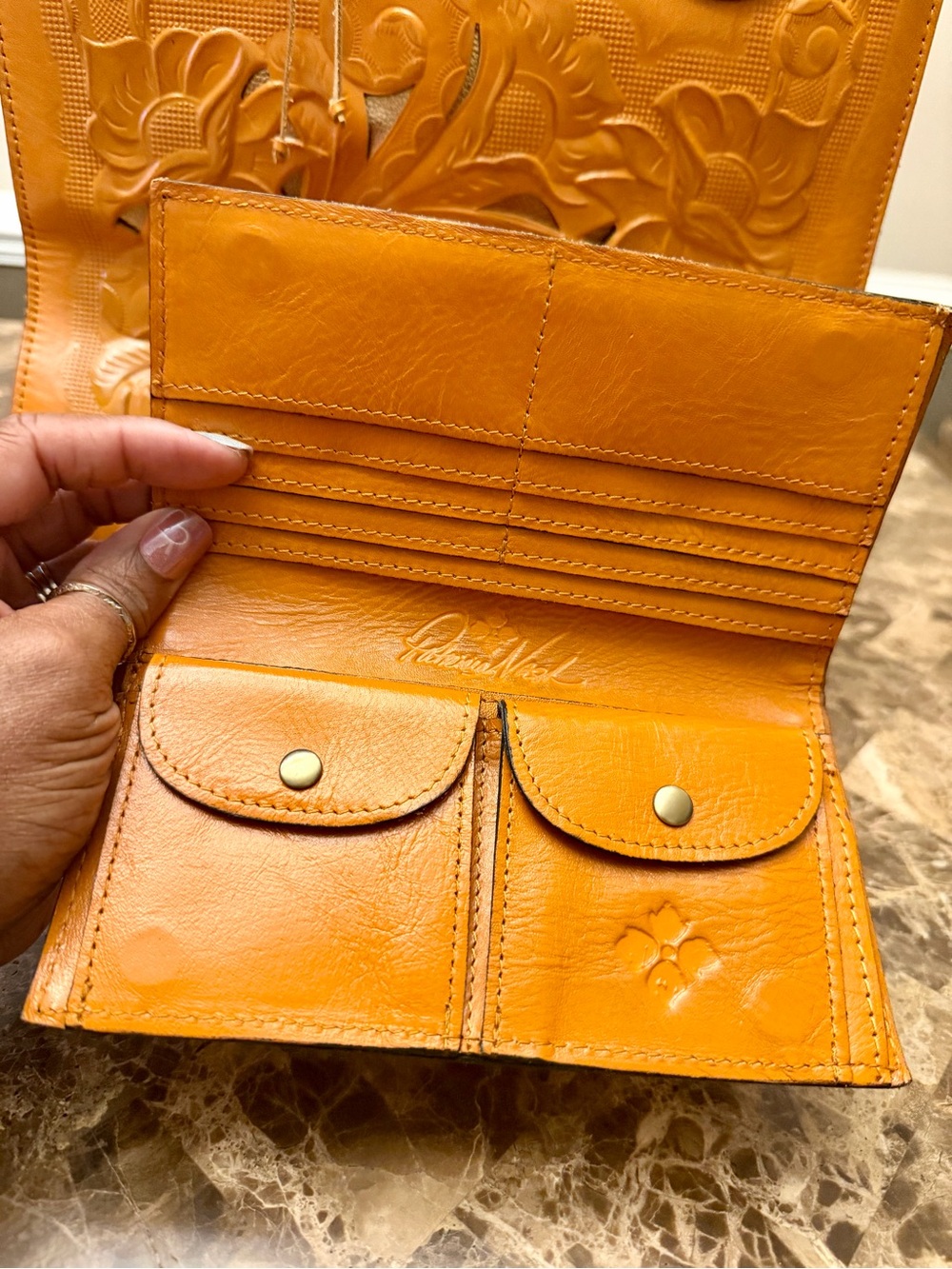 Patricia Nash Hand-Tooled Floral Leather Tote and Wallet - Caramel Brown - Picture 5 of 15
